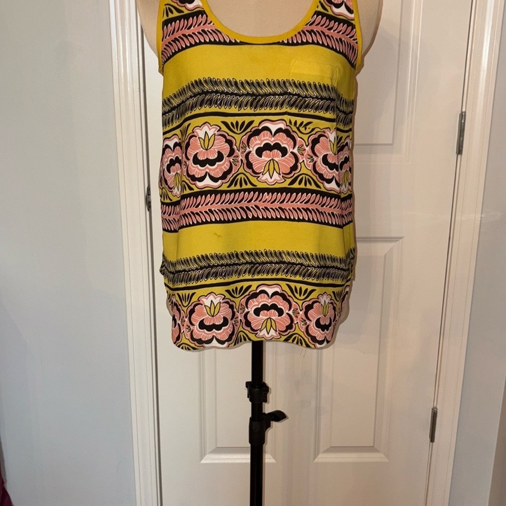LOFT Yellow and Pink Patterned Tank Top Relaxed Fit
